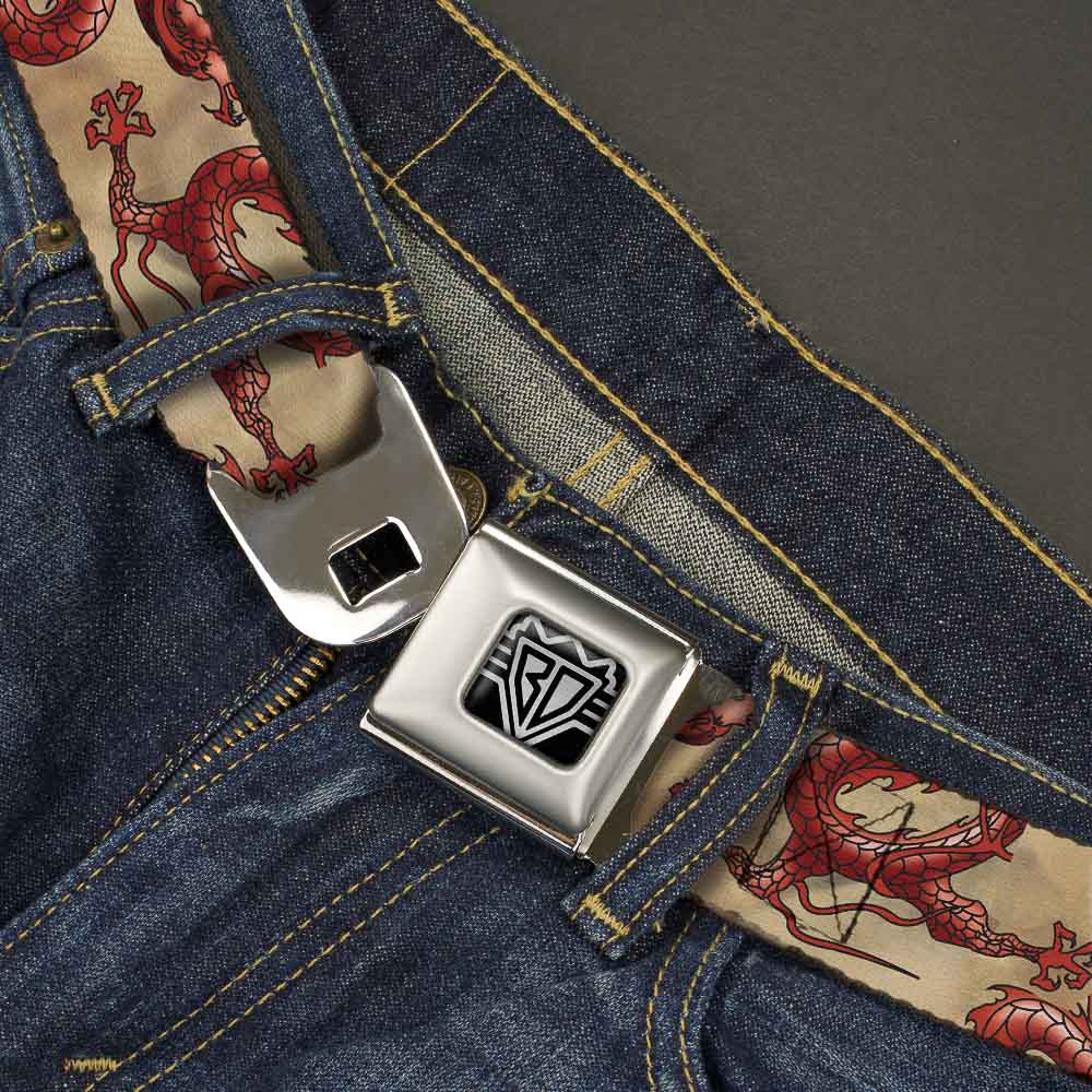 BD Wings Logo CLOSE-UP Full Color Black Silver Seatbelt Belt - Dragons Tan Webbing Seatbelt Belts Buckle-Down