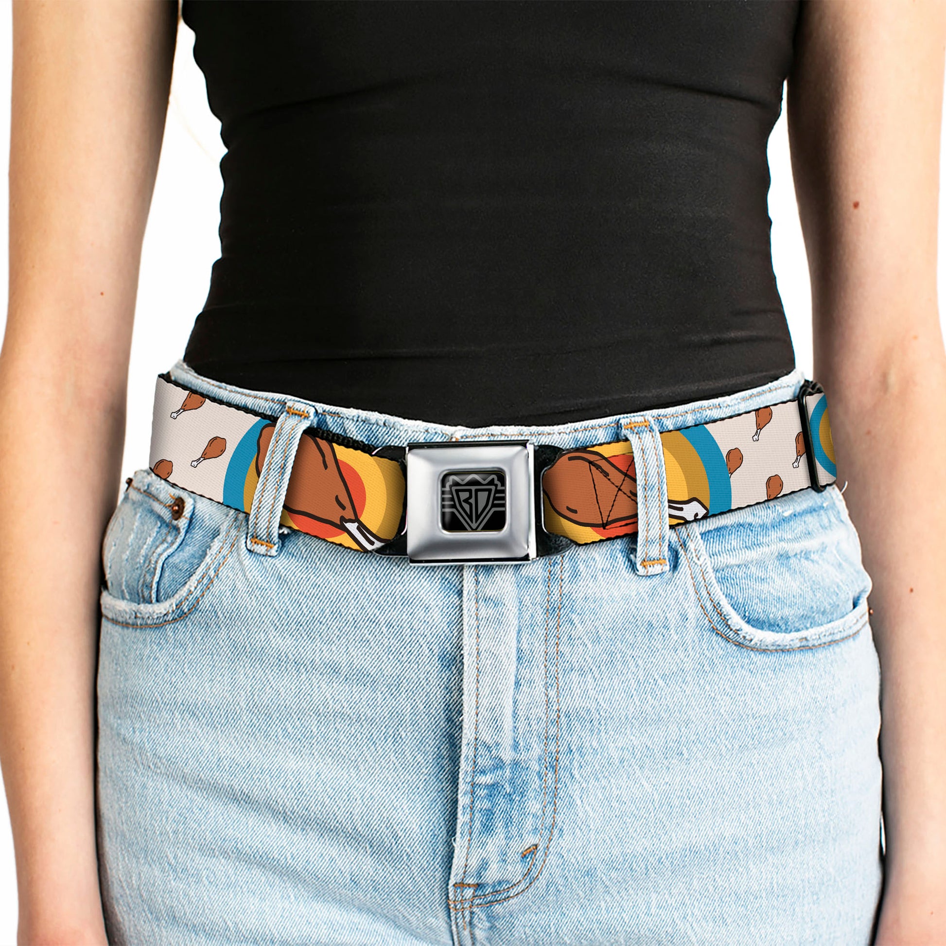 BD Wings Logo CLOSE-UP Full Color Black Silver Seatbelt Belt - Drumstick Target Webbing Seatbelt Belts Buckle-Down