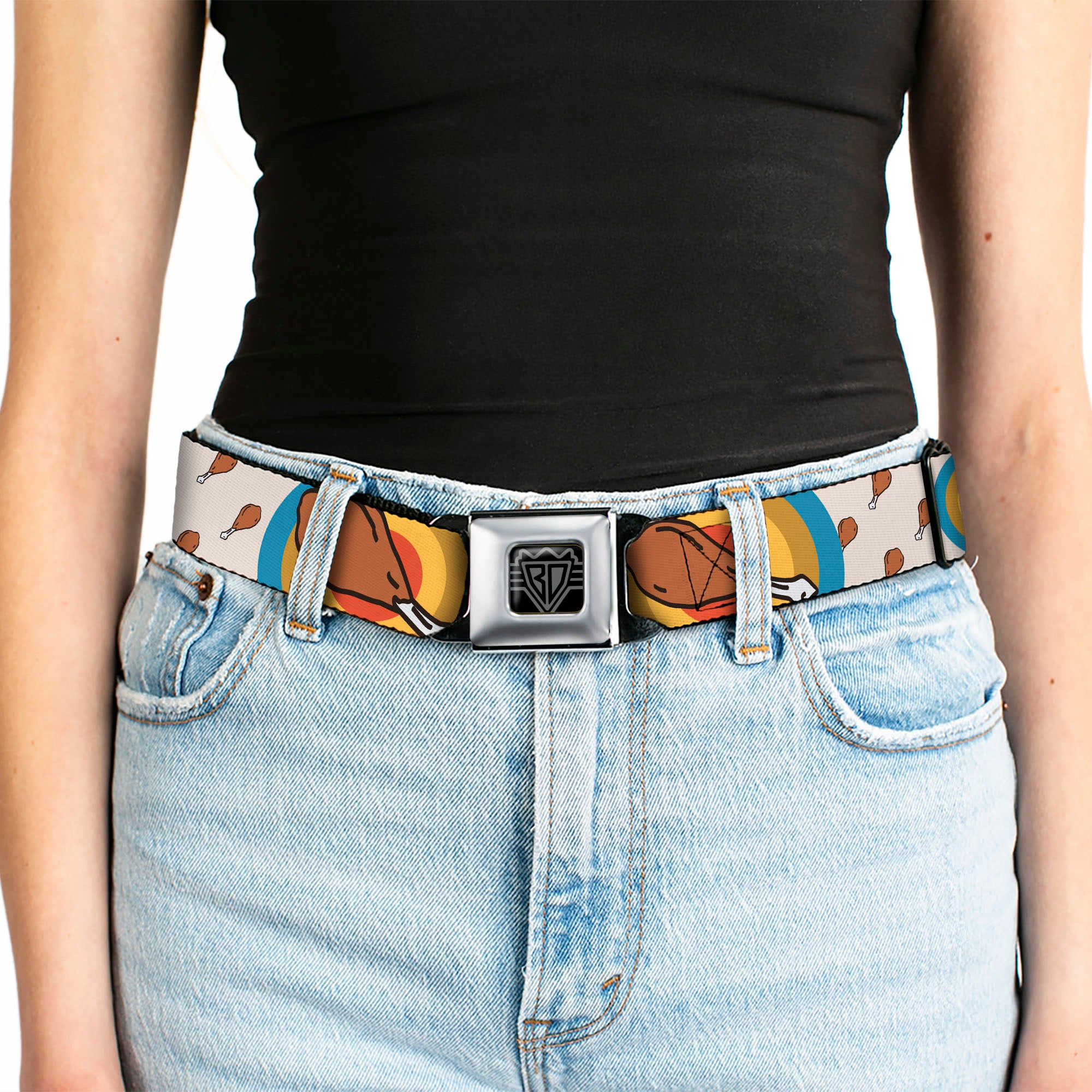 BD Wings Logo CLOSE-UP Full Color Black Silver Seatbelt Belt - Drumstick Target Webbing Seatbelt Belts Buckle-Down