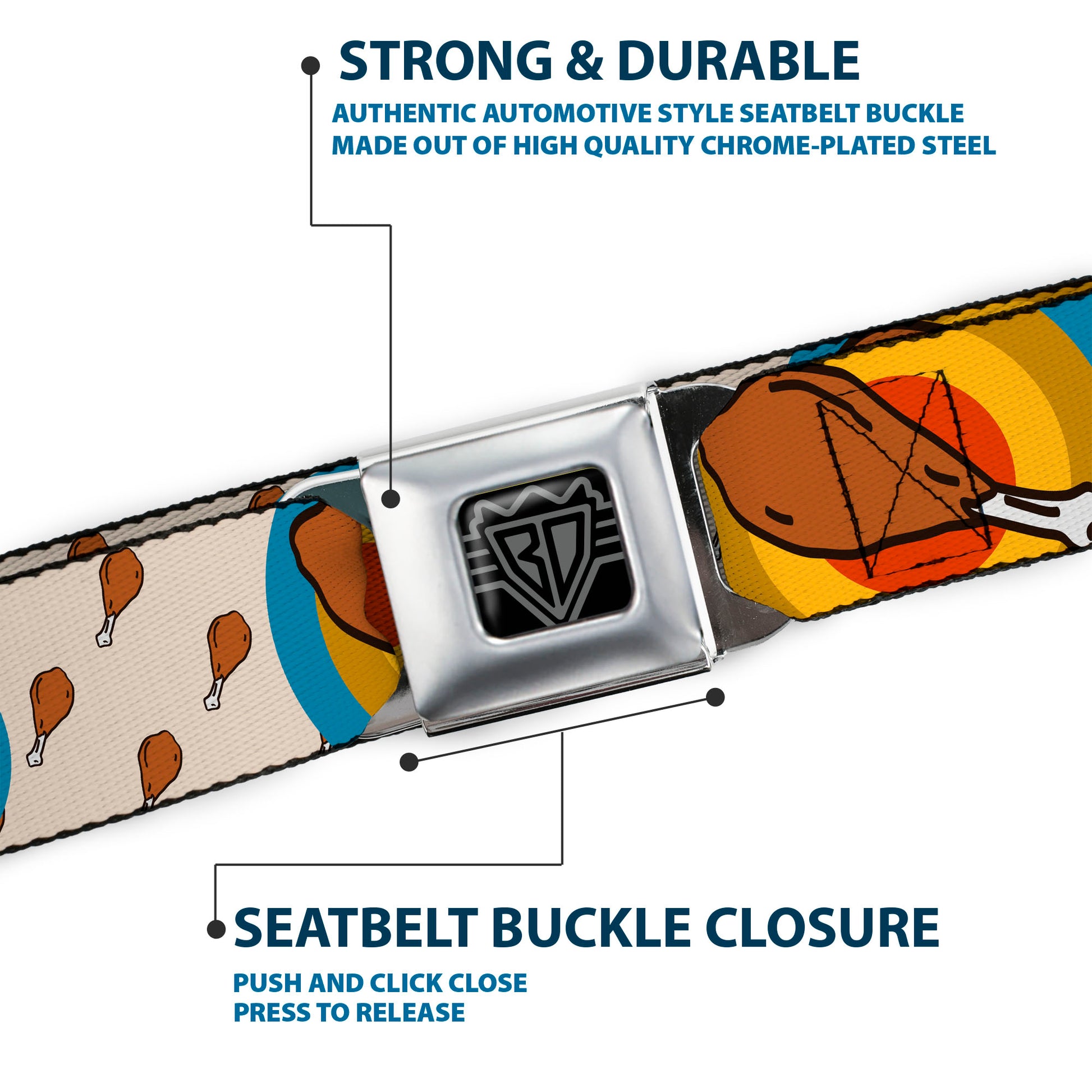 BD Wings Logo CLOSE-UP Full Color Black Silver Seatbelt Belt - Drumstick Target Webbing Seatbelt Belts Buckle-Down