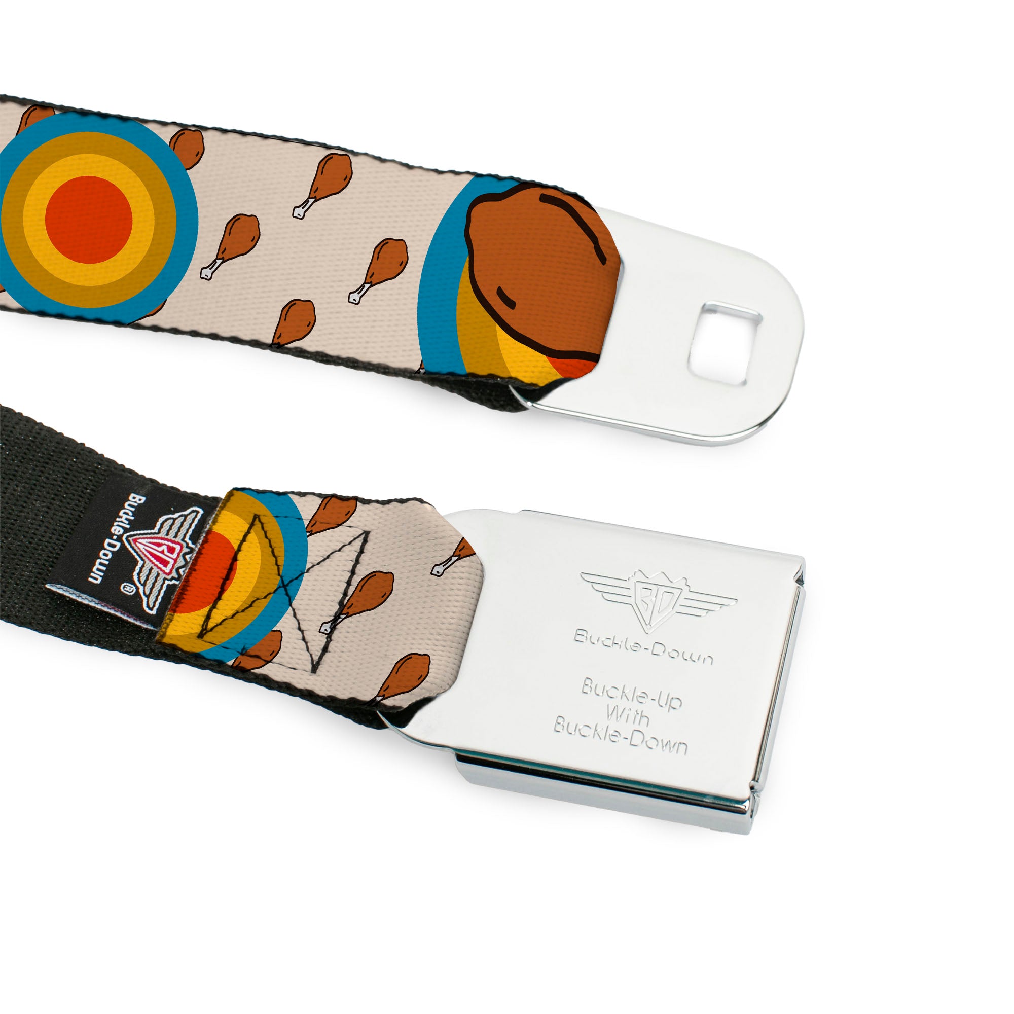 BD Wings Logo CLOSE-UP Full Color Black Silver Seatbelt Belt - Drumstick Target Webbing Seatbelt Belts Buckle-Down