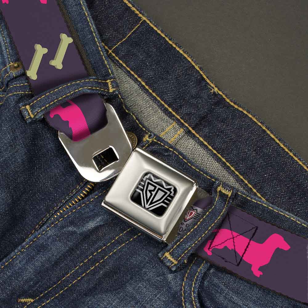 BD Wings Logo CLOSE-UP Full Color Black Silver Seatbelt Belt - Dachshunds & Bones Purple/Fuchsia/Green Webbing Seatbelt Belts Buckle-Down