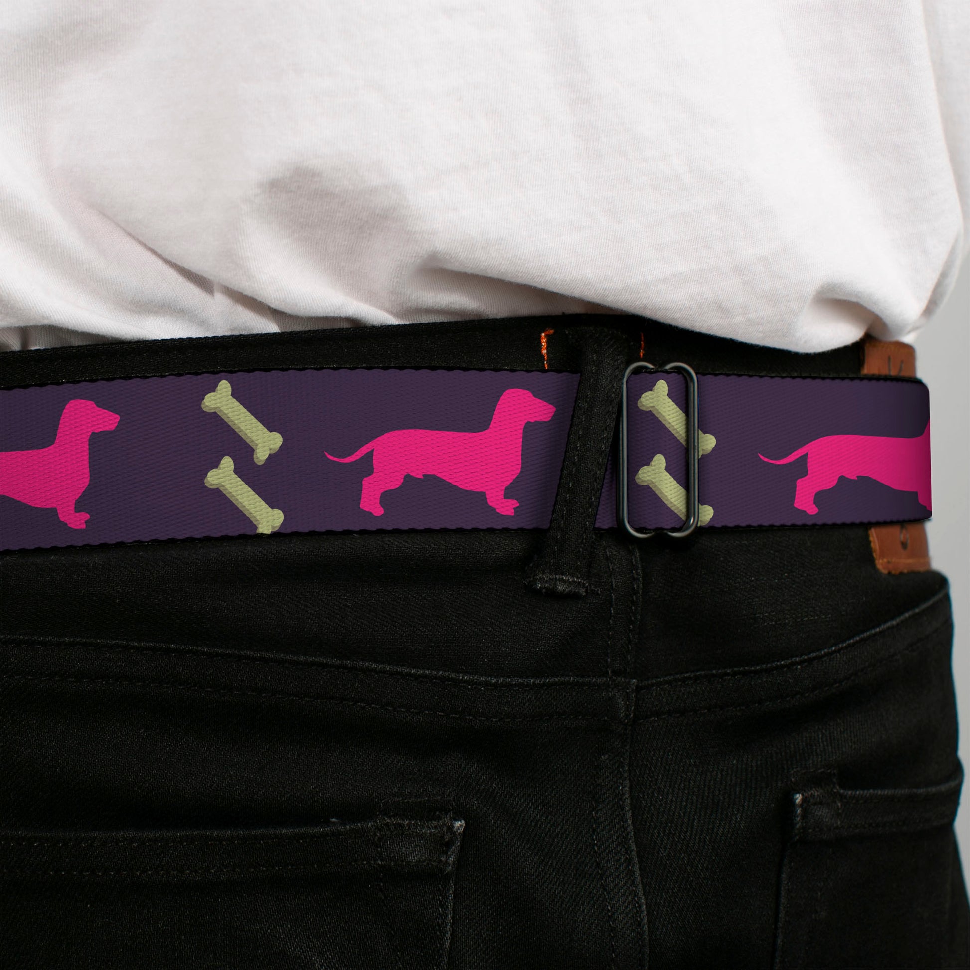 BD Wings Logo CLOSE-UP Full Color Black Silver Seatbelt Belt - Dachshunds & Bones Purple/Fuchsia/Green Webbing Seatbelt Belts Buckle-Down