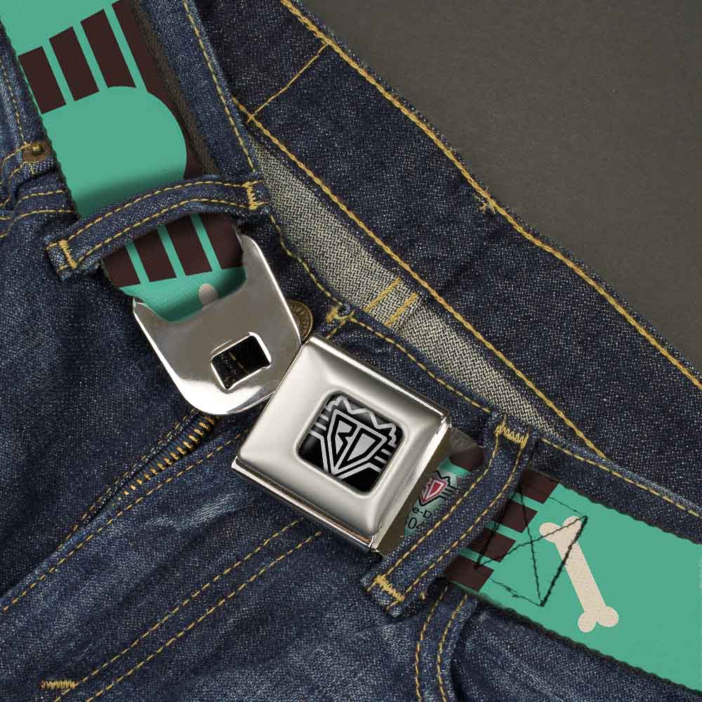BD Wings Logo CLOSE-UP Full Color Black Silver Seatbelt Belt - Dog House & Bone Turquoise/Brown Webbing Seatbelt Belts Buckle-Down