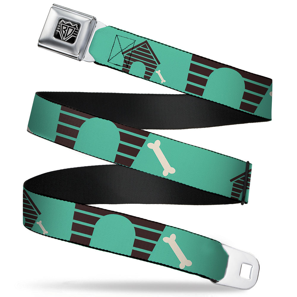 BD Wings Logo CLOSE-UP Full Color Black Silver Seatbelt Belt - Dog House & Bone Turquoise/Brown Webbing Seatbelt Belts Buckle-Down