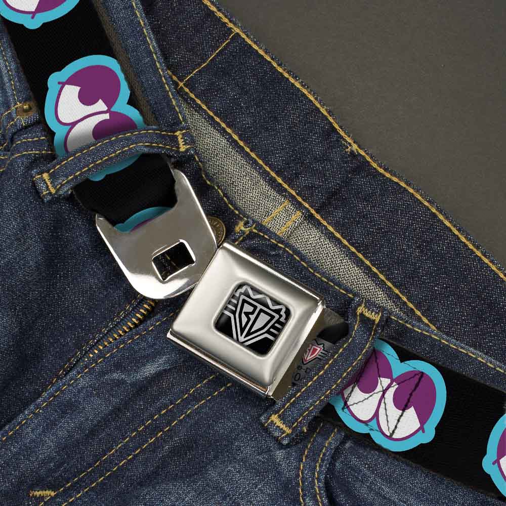 BD Wings Logo CLOSE-UP Full Color Black Silver Seatbelt Belt - Dopey Eyes Black/Baby Blue/Purple Webbing Seatbelt Belts Buckle-Down