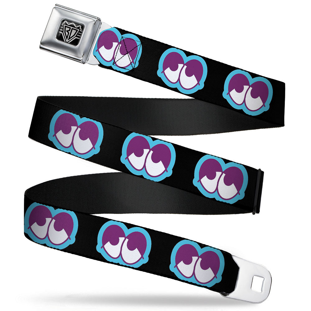 BD Wings Logo CLOSE-UP Full Color Black Silver Seatbelt Belt - Dopey Eyes Black/Baby Blue/Purple Webbing Seatbelt Belts Buckle-Down