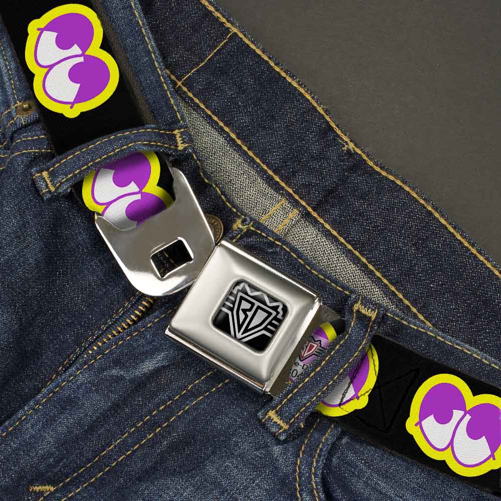 BD Wings Logo CLOSE-UP Full Color Black Silver Seatbelt Belt - Dopey Eyes Black/Yellow/Purple Webbing Seatbelt Belts Buckle-Down