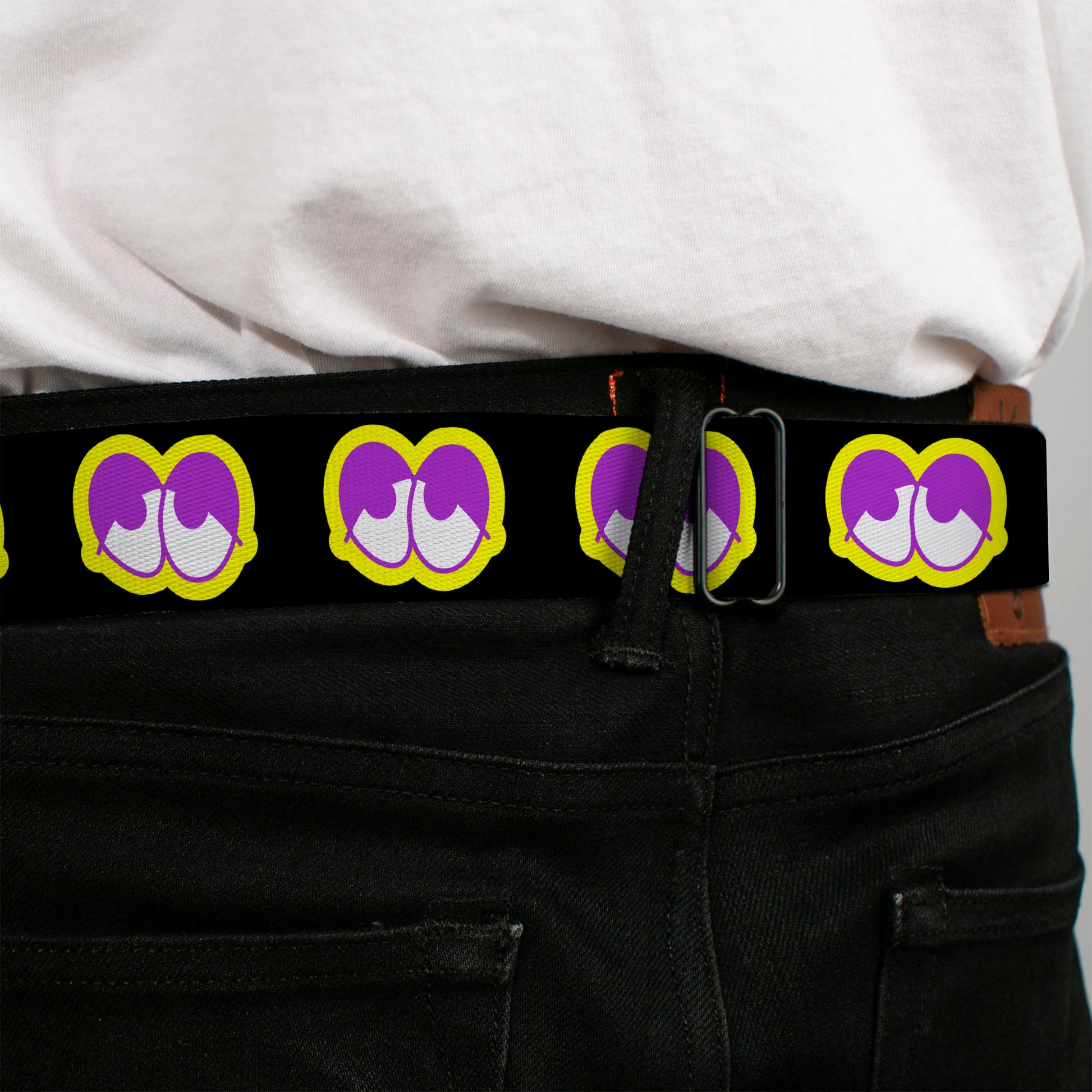 BD Wings Logo CLOSE-UP Full Color Black Silver Seatbelt Belt - Dopey Eyes Black/Yellow/Purple Webbing Seatbelt Belts Buckle-Down
