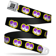 BD Wings Logo CLOSE-UP Full Color Black Silver Seatbelt Belt - Dopey Eyes Black/Yellow/Purple Webbing Seatbelt Belts Buckle-Down