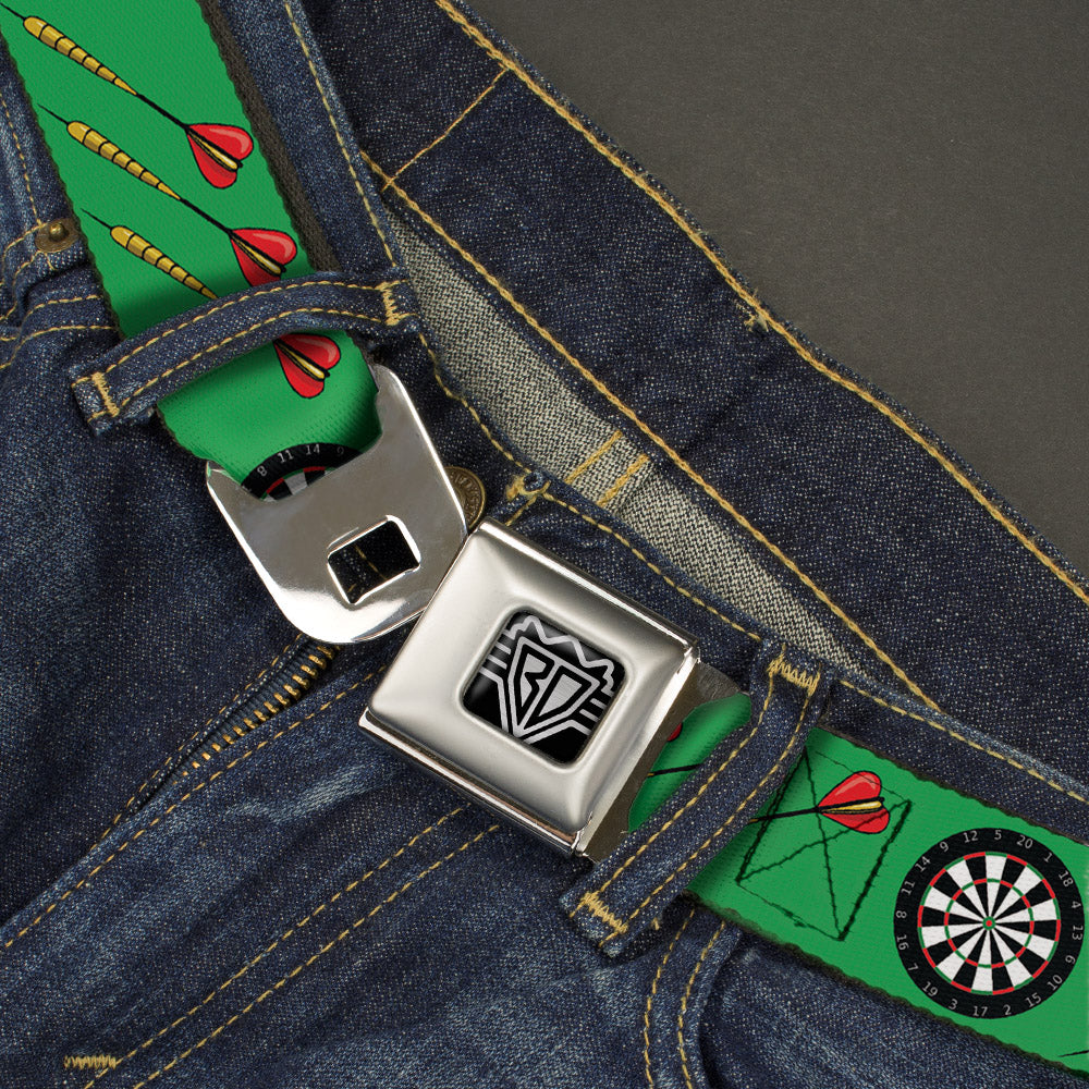 BD Wings Logo CLOSE-UP Full Color Black Silver Seatbelt Belt - Darts Green/Multi Color Webbing Seatbelt Belts Buckle-Down