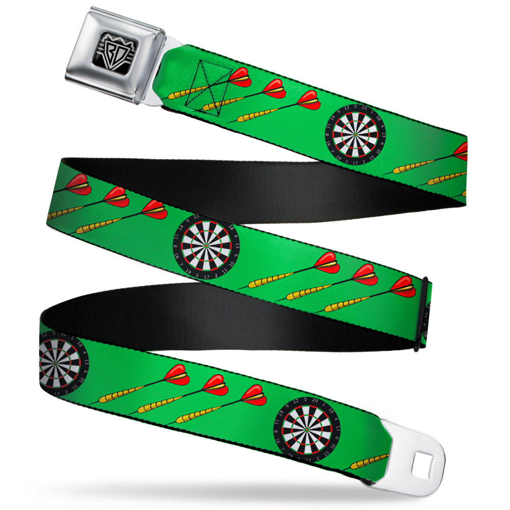 BD Wings Logo CLOSE-UP Full Color Black Silver Seatbelt Belt - Darts Green/Multi Color Webbing Seatbelt Belts Buckle-Down