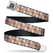 BD Wings Logo CLOSE-UP Full Color Black Silver Seatbelt Belt - Diamond Plaid Grays/Orange Webbing Seatbelt Belts Buckle-Down