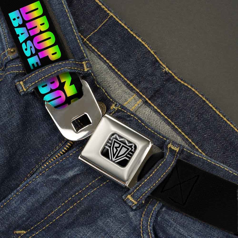 BD Wings Logo CLOSE-UP Full Color Black Silver Seatbelt Belt - DROP BASS NOT BOMBS Black/Rainbow Webbing Seatbelt Belts Buckle-Down