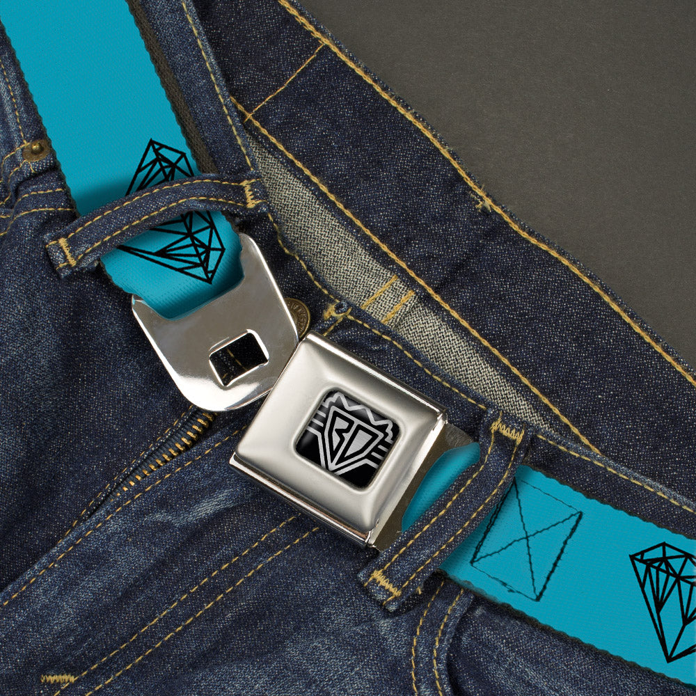 BD Wings Logo CLOSE-UP Full Color Black Silver Seatbelt Belt - Diamond Sketch Turquoise/Black Webbing Seatbelt Belts Buckle-Down