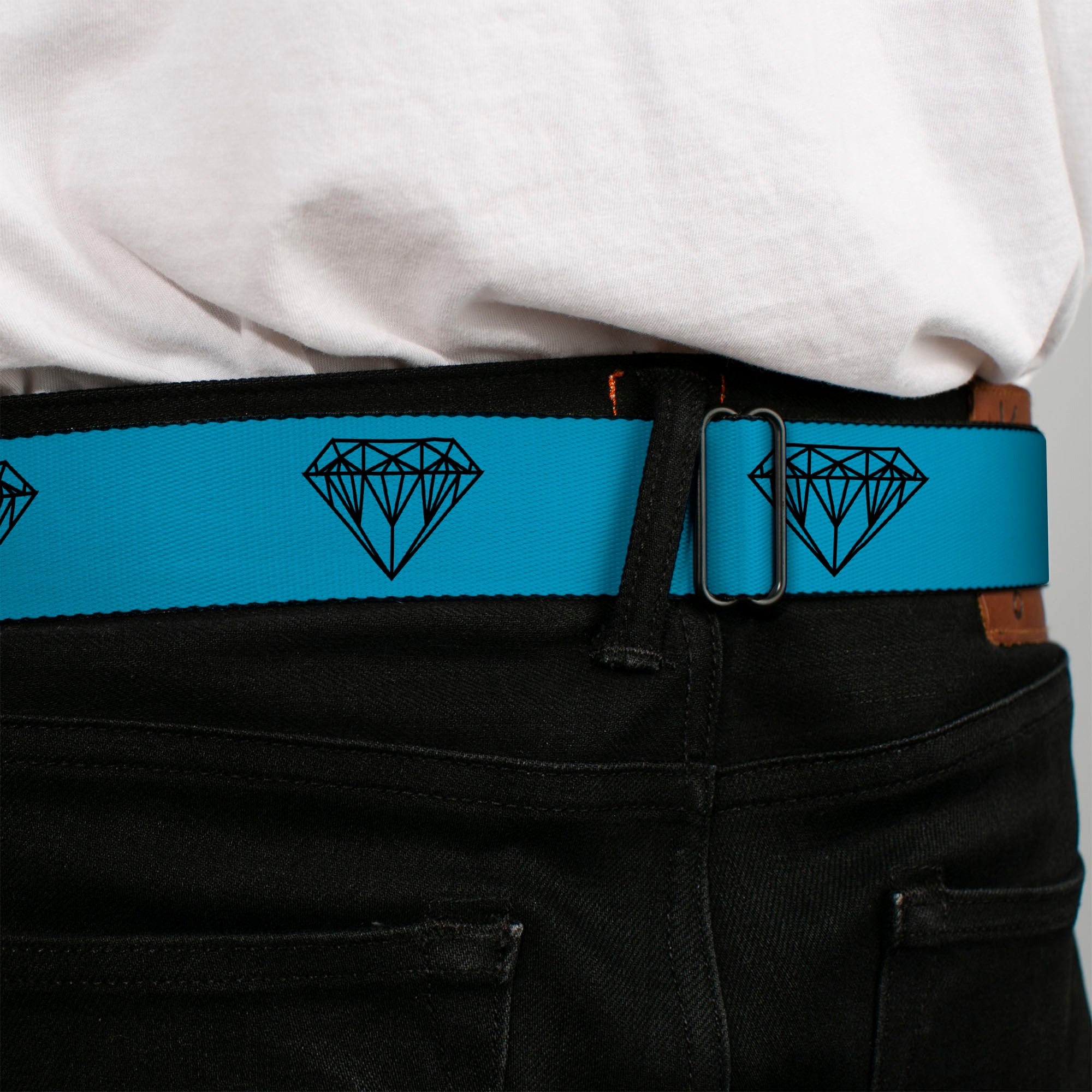 BD Wings Logo CLOSE-UP Full Color Black Silver Seatbelt Belt - Diamond Sketch Turquoise/Black Webbing Seatbelt Belts Buckle-Down
