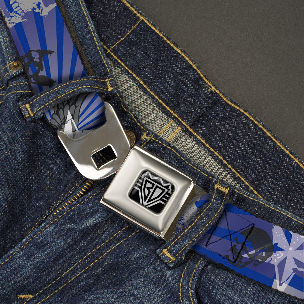 BD Wings Logo CLOSE-UP Full Color Black Silver Seatbelt Belt - Die Hard Skulls & Stars1 Blue/Grays Webbing Seatbelt Belts Buckle-Down