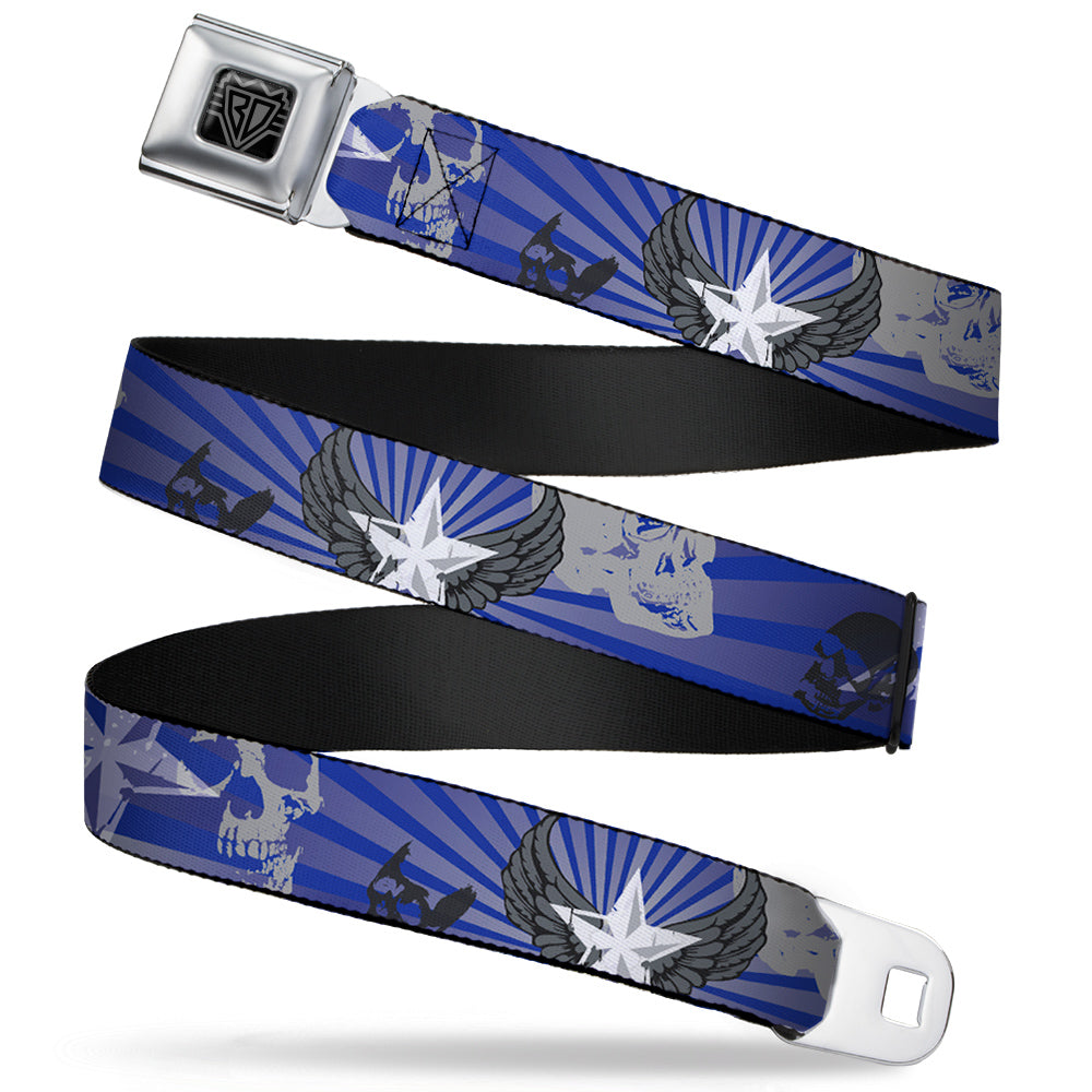 BD Wings Logo CLOSE-UP Full Color Black Silver Seatbelt Belt - Die Hard Skulls & Stars1 Blue/Grays Webbing Seatbelt Belts Buckle-Down