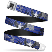 BD Wings Logo CLOSE-UP Full Color Black Silver Seatbelt Belt - Die Hard Skulls & Stars1 Blue/Grays Webbing Seatbelt Belts Buckle-Down
