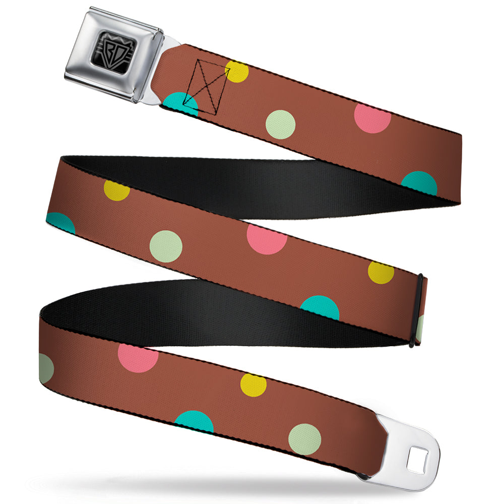 BD Wings Logo CLOSE-UP Full Color Black Silver Seatbelt Belt - Dots Brown/Multi Pastel Webbing Seatbelt Belts Buckle-Down