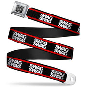 BD Wings Logo CLOSE-UP Full Color Black Silver Seatbelt Belt - Double SWAG Black/White/Red Stripe Webbing Seatbelt Belts Buckle-Down