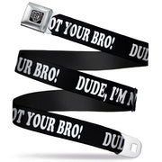BD Wings Logo CLOSE-UP Full Color Black Silver Seatbelt Belt - DUDE, I'M NOT YOUR BRO! Black/White Webbing Seatbelt Belts Buckle-Down
