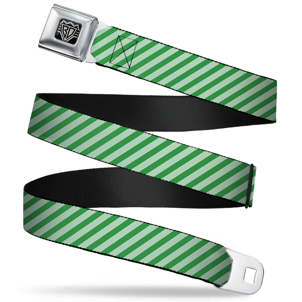 BD Wings Logo CLOSE-UP Full Color Black Silver Seatbelt Belt - Diagonal Stripes Pastel Greens Webbing Seatbelt Belts Buckle-Down