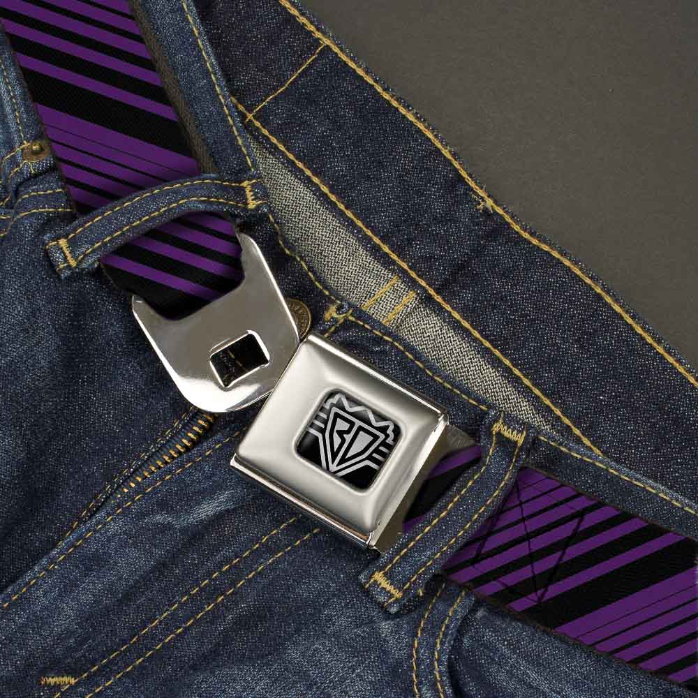 BD Wings Logo CLOSE-UP Full Color Black Silver Seatbelt Belt - Diagonal Stripes Purples Webbing Seatbelt Belts Buckle-Down