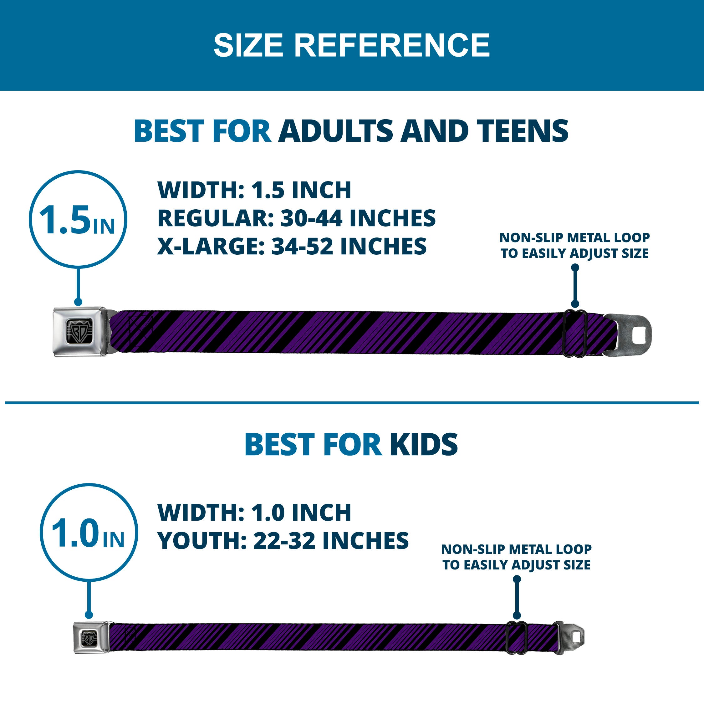 BD Wings Logo CLOSE-UP Full Color Black Silver Seatbelt Belt - Diagonal Stripes Purples Webbing Seatbelt Belts Buckle-Down