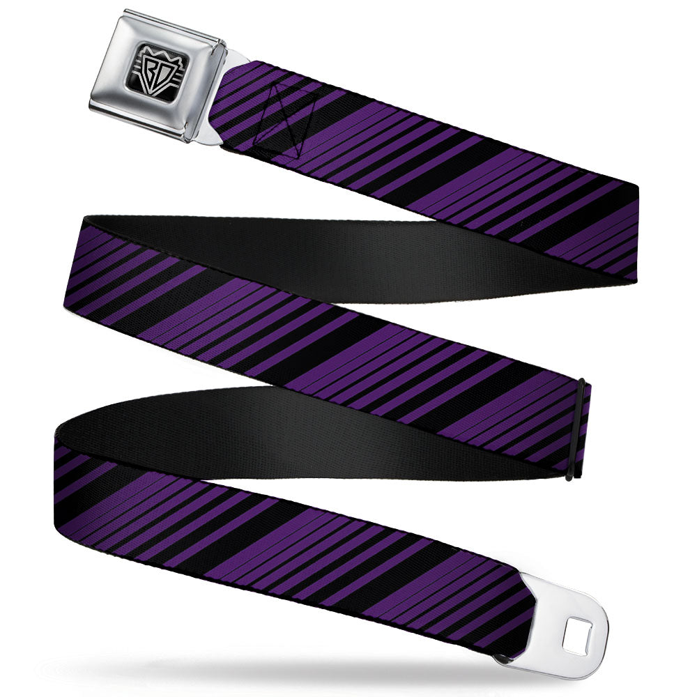 BD Wings Logo CLOSE-UP Full Color Black Silver Seatbelt Belt - Diagonal Stripes Purples Webbing Seatbelt Belts Buckle-Down