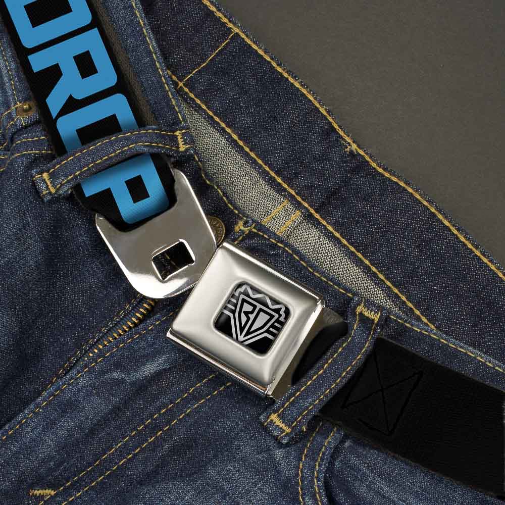 BD Wings Logo CLOSE-UP Full Color Black Silver Seatbelt Belt - DROP BASS NOT BOMBS Black/Blue/Yellow/Purple/Green Webbing Seatbelt Belts Buckle-Down