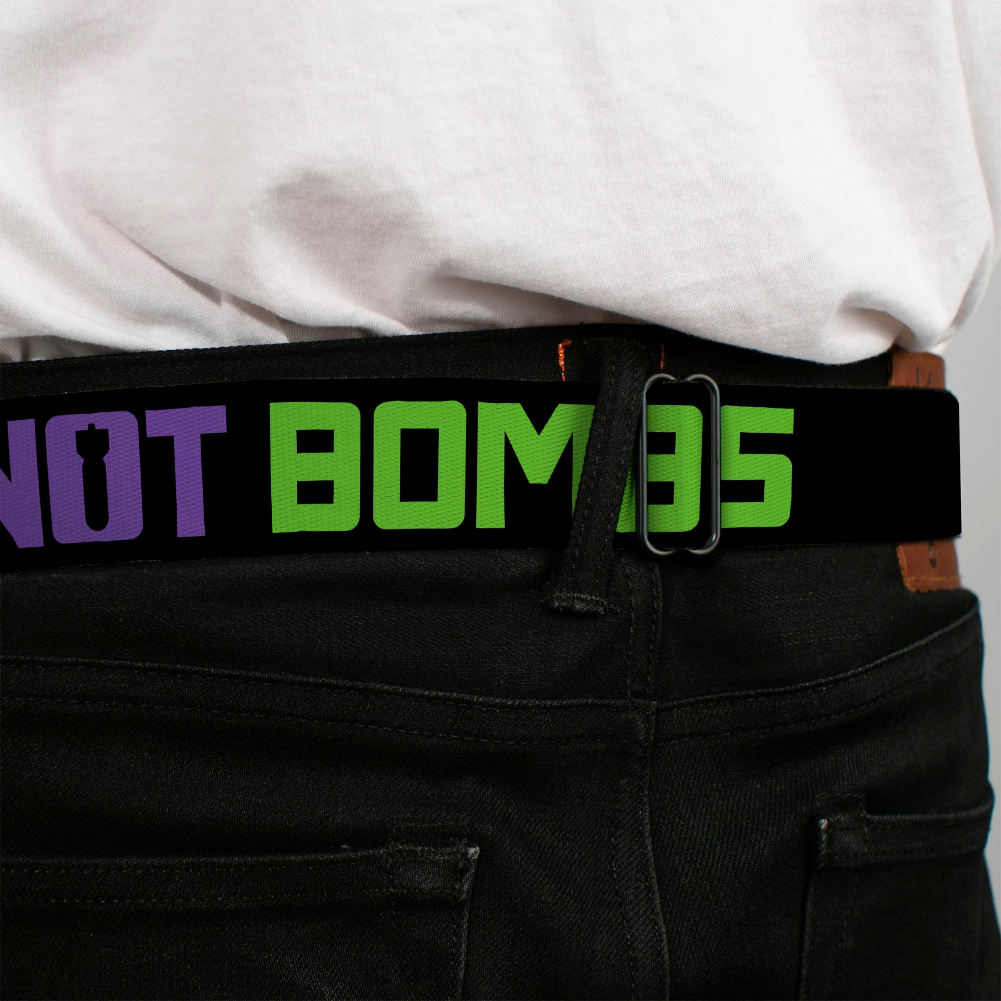 BD Wings Logo CLOSE-UP Full Color Black Silver Seatbelt Belt - DROP BASS NOT BOMBS Black/Blue/Yellow/Purple/Green Webbing Seatbelt Belts Buckle-Down