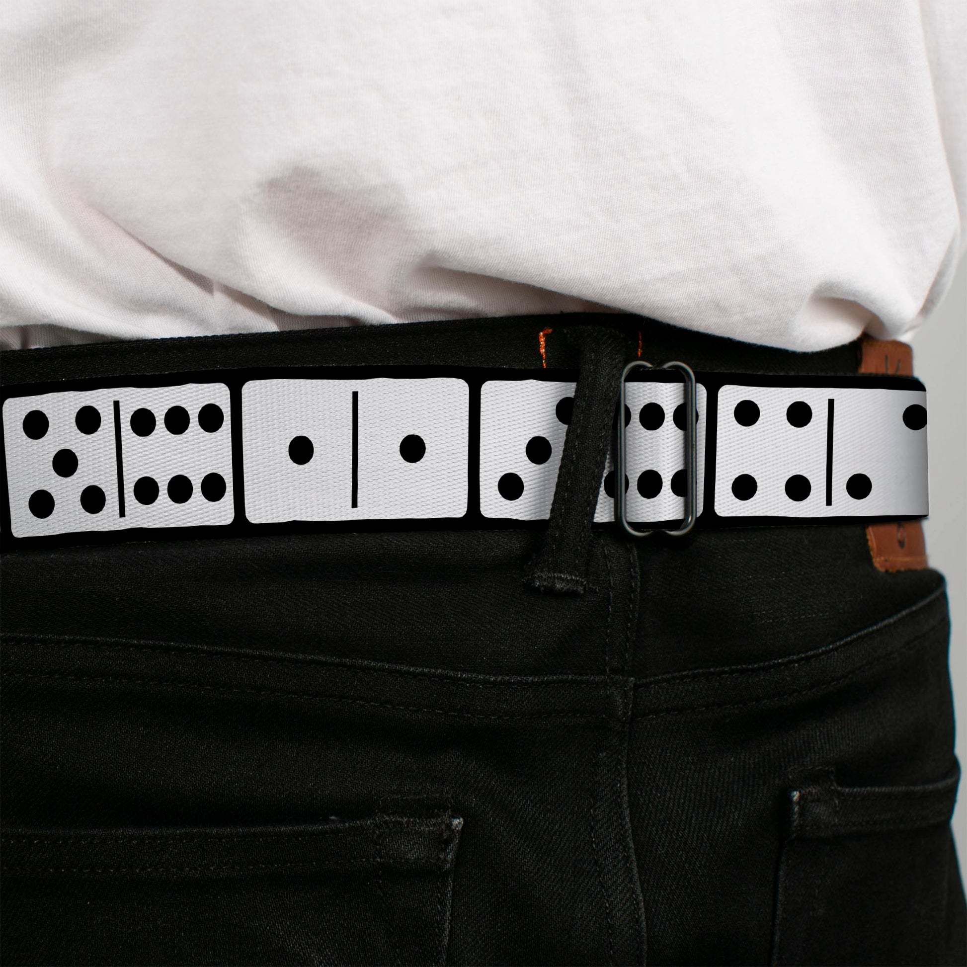 BD Wings Logo CLOSE-UP Full Color Black Silver Seatbelt Belt - Dominoes Black/White/Black Webbing Seatbelt Belts Buckle-Down