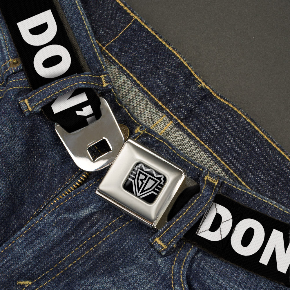 BD Wings Logo CLOSE-UP Full Color Black Silver Seatbelt Belt - DON'T BRO ME IF YOU DON'T KNOW ME Black/White/Red Webbing Seatbelt Belts Buckle-Down