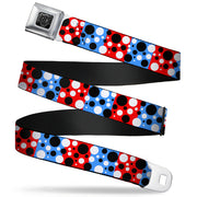 BD Wings Logo CLOSE-UP Full Color Black Silver Seatbelt Belt - Dot Blocks Blue/Red/Black/White Webbing Seatbelt Belts Buckle-Down
