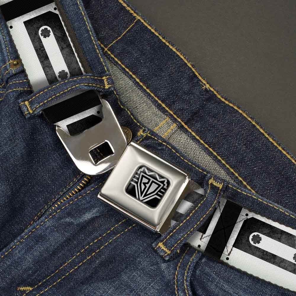 BD Wings Logo CLOSE-UP Full Color Black Silver Seatbelt Belt - DC Cassette Tape Webbing Seatbelt Belts Buckle-Down