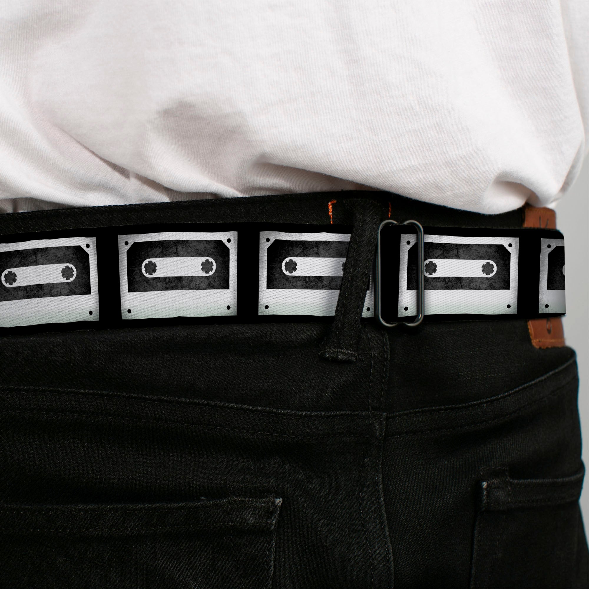 BD Wings Logo CLOSE-UP Full Color Black Silver Seatbelt Belt - DC Cassette Tape Webbing Seatbelt Belts Buckle-Down