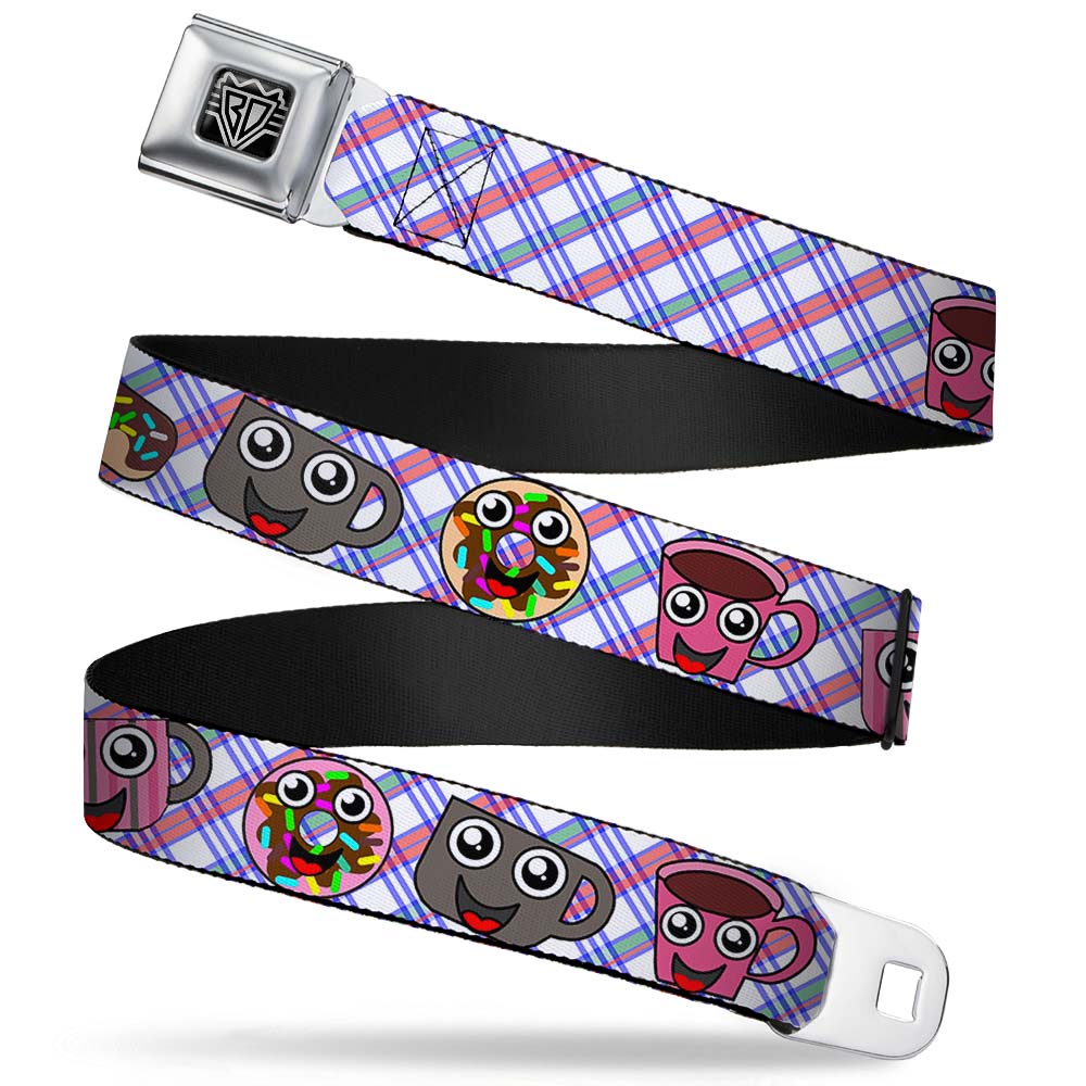 BD Wings Logo CLOSE-UP Full Color Black Silver Seatbelt Belt - Donuts & Coffee Cartoon2 Webbing Seatbelt Belts Buckle-Down