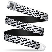 BD Wings Logo CLOSE-UP Full Color Black Silver Seatbelt Belt - Diagonal Handlebar Mustaches White/Black Webbing Seatbelt Belts Buckle-Down