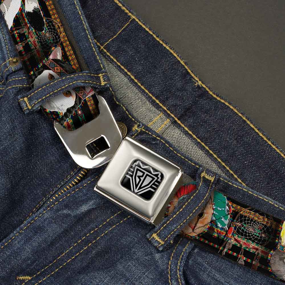 BD Wings Logo CLOSE-UP Full Color Black Silver Seatbelt Belt - Dream Catcher Cats Webbing Seatbelt Belts Buckle-Down