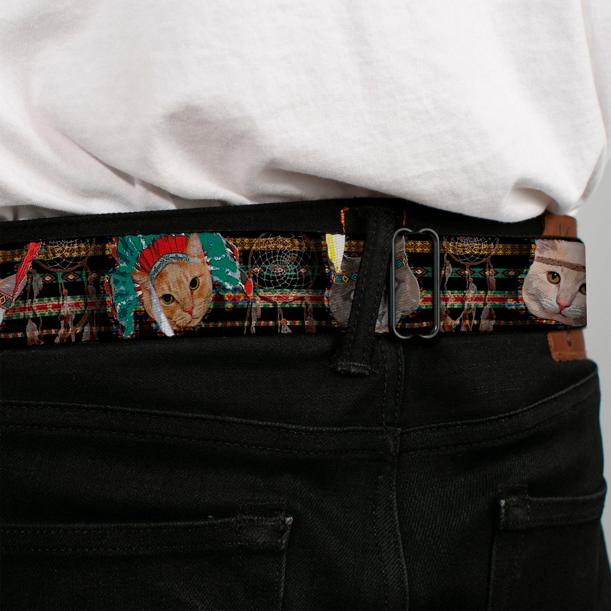 BD Wings Logo CLOSE-UP Full Color Black Silver Seatbelt Belt - Dream Catcher Cats Webbing Seatbelt Belts Buckle-Down