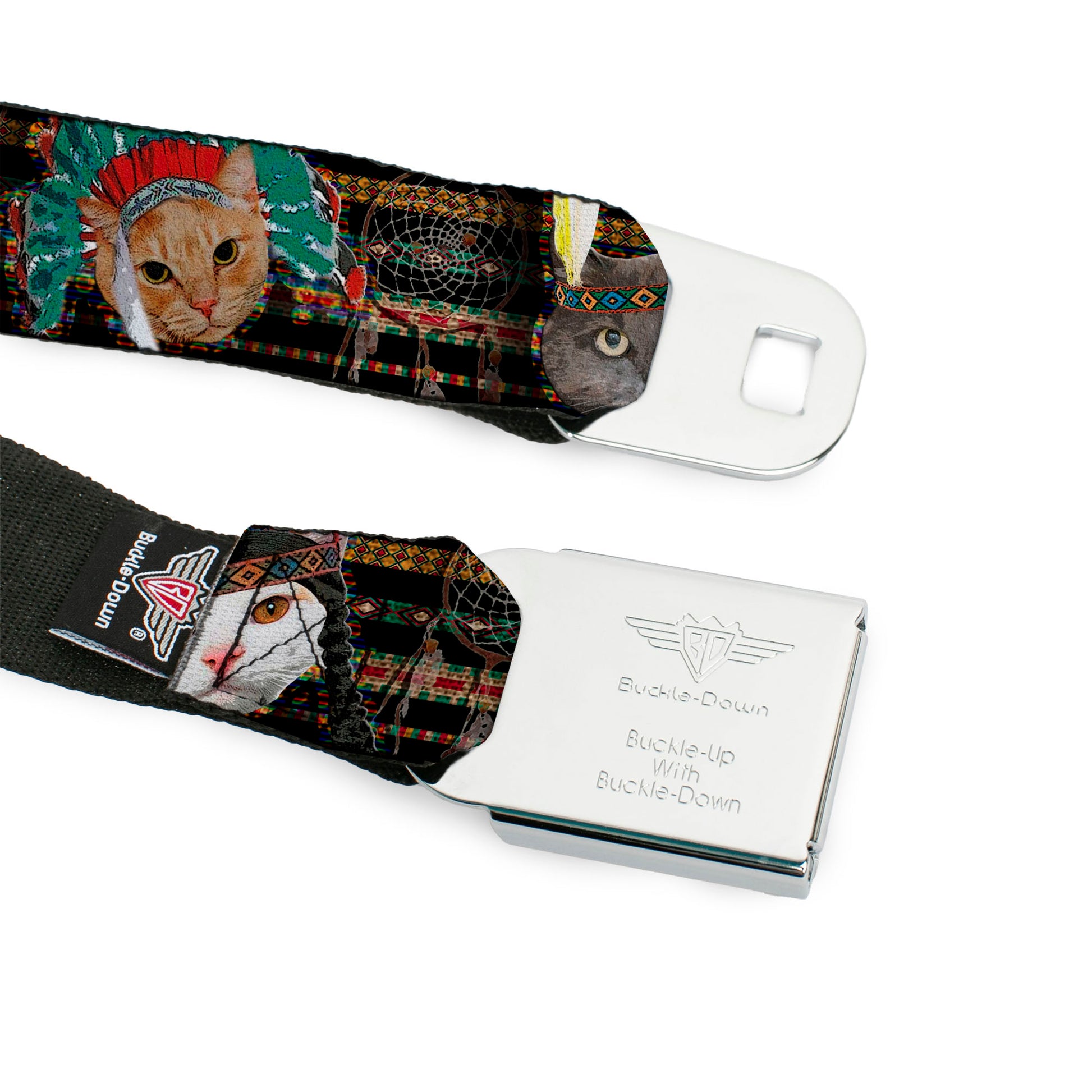 BD Wings Logo CLOSE-UP Full Color Black Silver Seatbelt Belt - Dream Catcher Cats Webbing Seatbelt Belts Buckle-Down