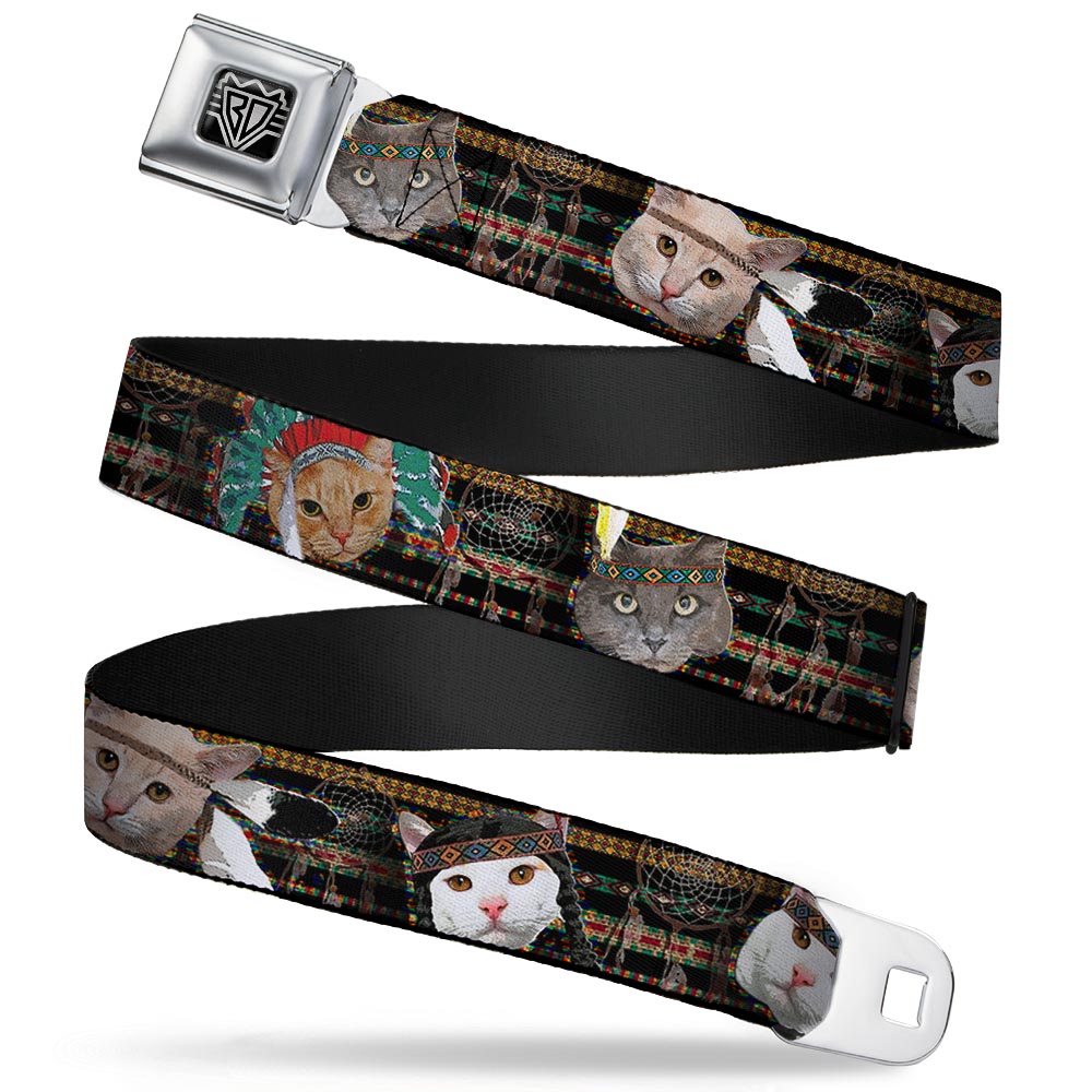 BD Wings Logo CLOSE-UP Full Color Black Silver Seatbelt Belt - Dream Catcher Cats Webbing Seatbelt Belts Buckle-Down