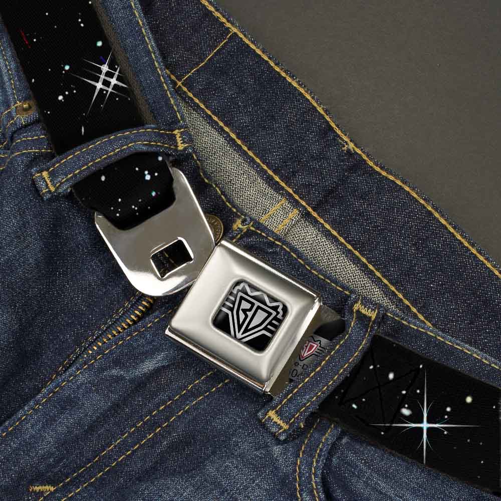 BD Wings Logo CLOSE-UP Full Color Black Silver Seatbelt Belt - Deep Space Black/White Webbing Seatbelt Belts Buckle-Down