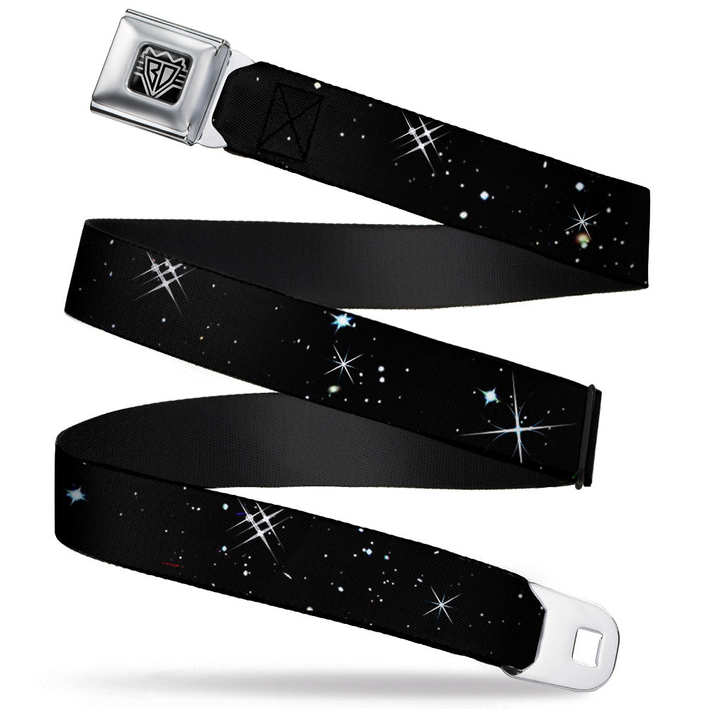 BD Wings Logo CLOSE-UP Full Color Black Silver Seatbelt Belt - Deep Space Black/White Webbing Seatbelt Belts Buckle-Down