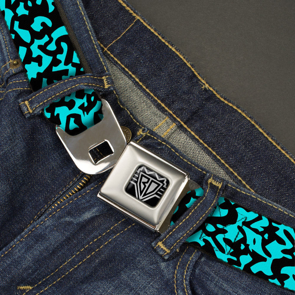 BD Wings Logo CLOSE-UP Full Color Black Silver Seatbelt Belt - Eighties 1 Blue/Black Webbing Seatbelt Belts Buckle-Down