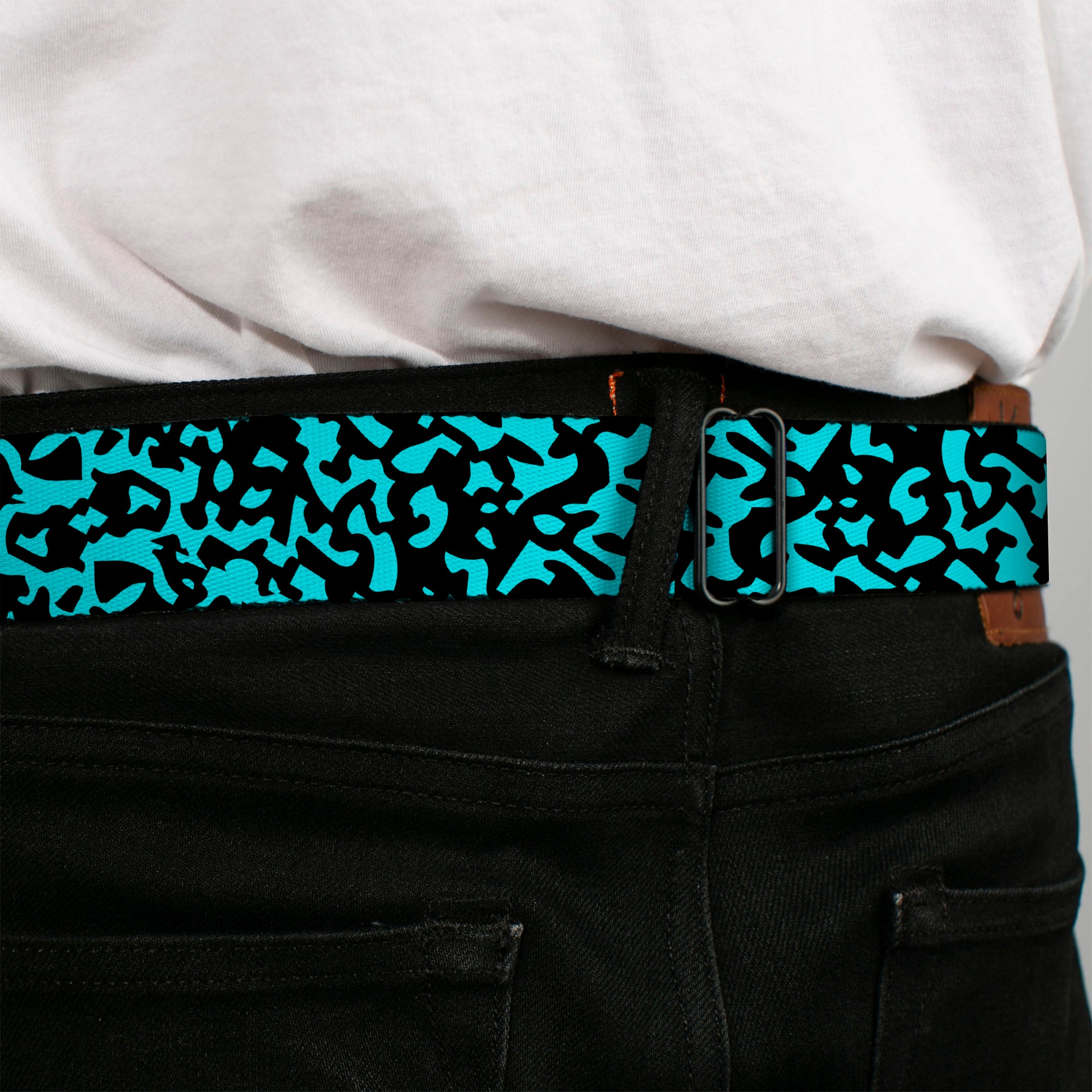 BD Wings Logo CLOSE-UP Full Color Black Silver Seatbelt Belt - Eighties 1 Blue/Black Webbing Seatbelt Belts Buckle-Down