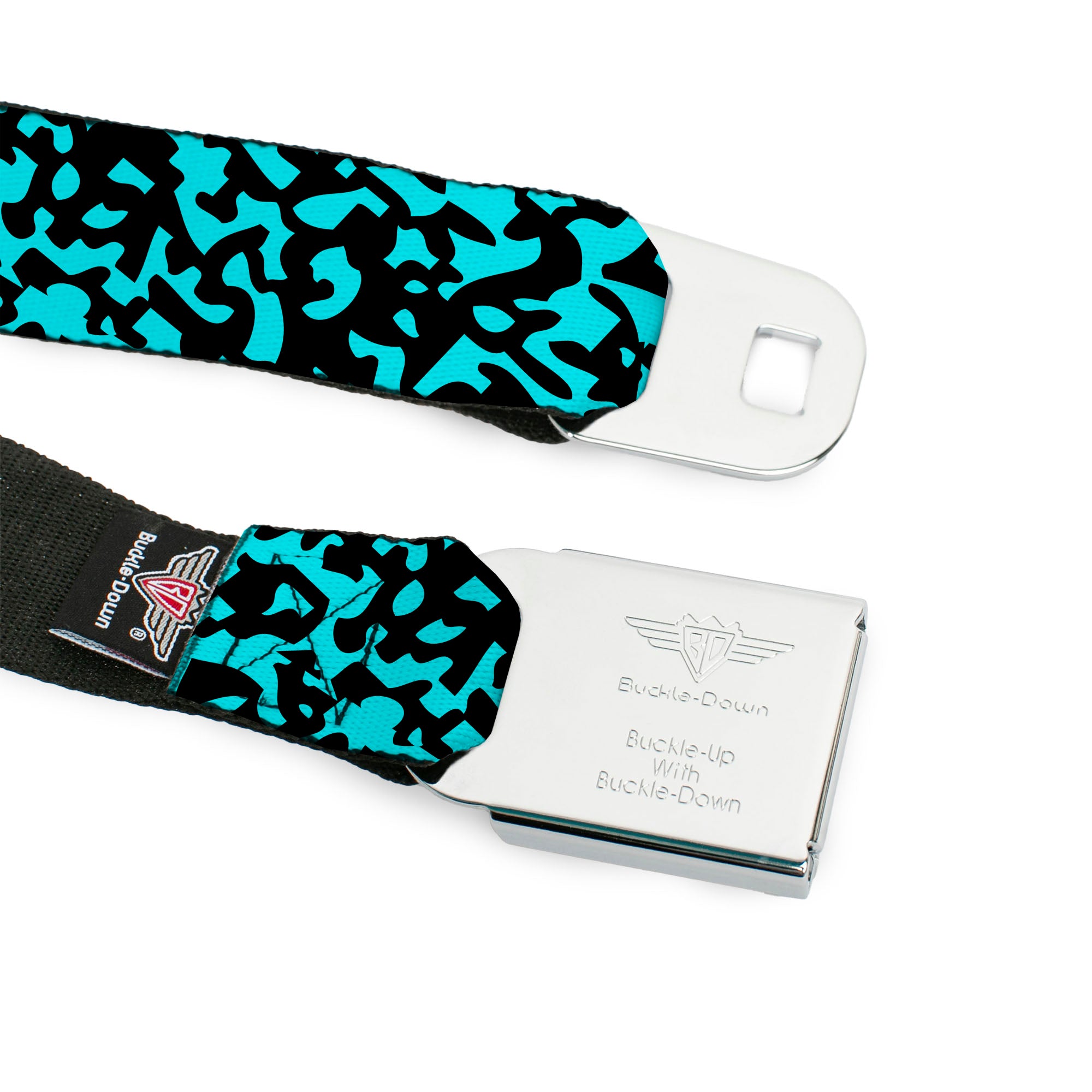 BD Wings Logo CLOSE-UP Full Color Black Silver Seatbelt Belt - Eighties 1 Blue/Black Webbing Seatbelt Belts Buckle-Down