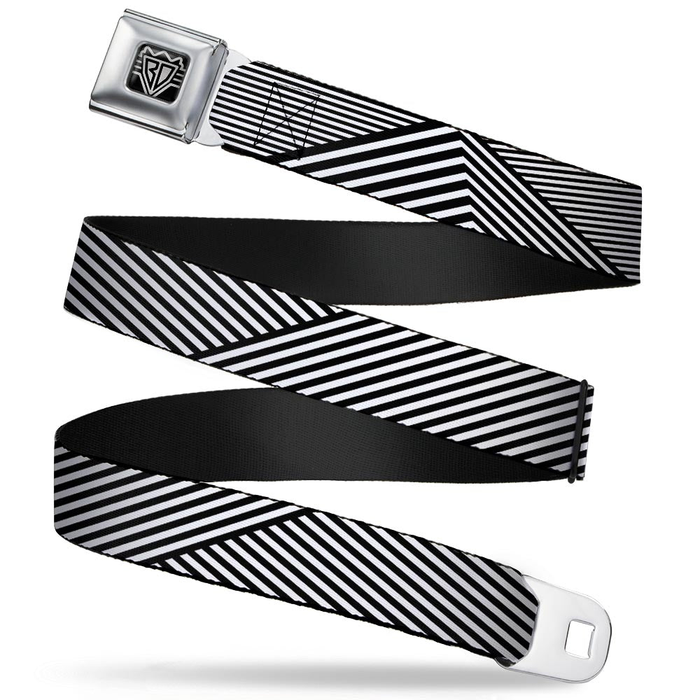 BD Wings Logo CLOSE-UP Full Color Black Silver Seatbelt Belt - Eighties 7 Black/White Webbing Seatbelt Belts Buckle-Down