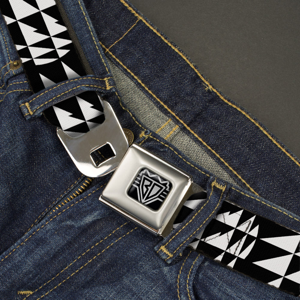BD Wings Logo CLOSE-UP Full Color Black Silver Seatbelt Belt - Eighties 8 Black/White Webbing Seatbelt Belts Buckle-Down